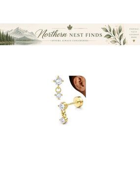Sterling Silver Post Flat Back Cartilage Earrings 14K Gold Plated Hypoallergenic
